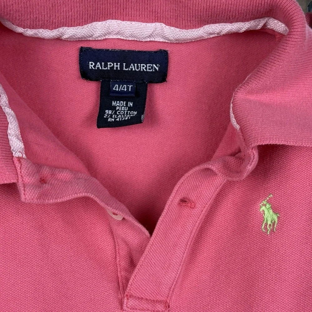 Ralph Lauren Girls Pink Polo Dress Sz 4/4T Green Pony Logo Collared Preppy‎